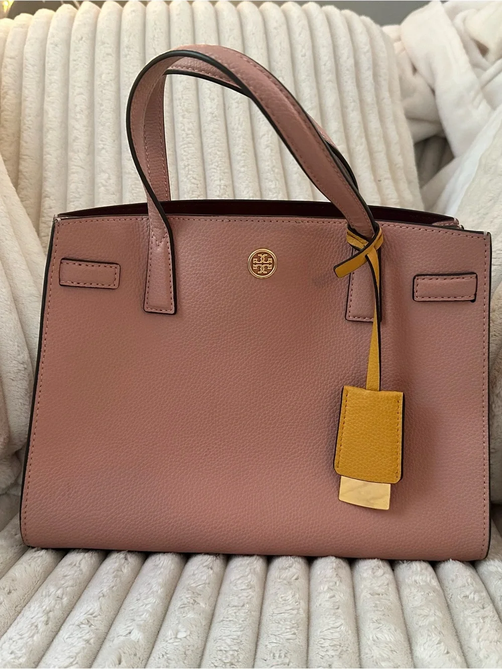 Tory Burch Dusty Rose Leather Satchel with Mustard Tag